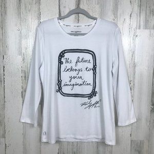 Karl Lagerfeld quote t shirt flowers signature Med